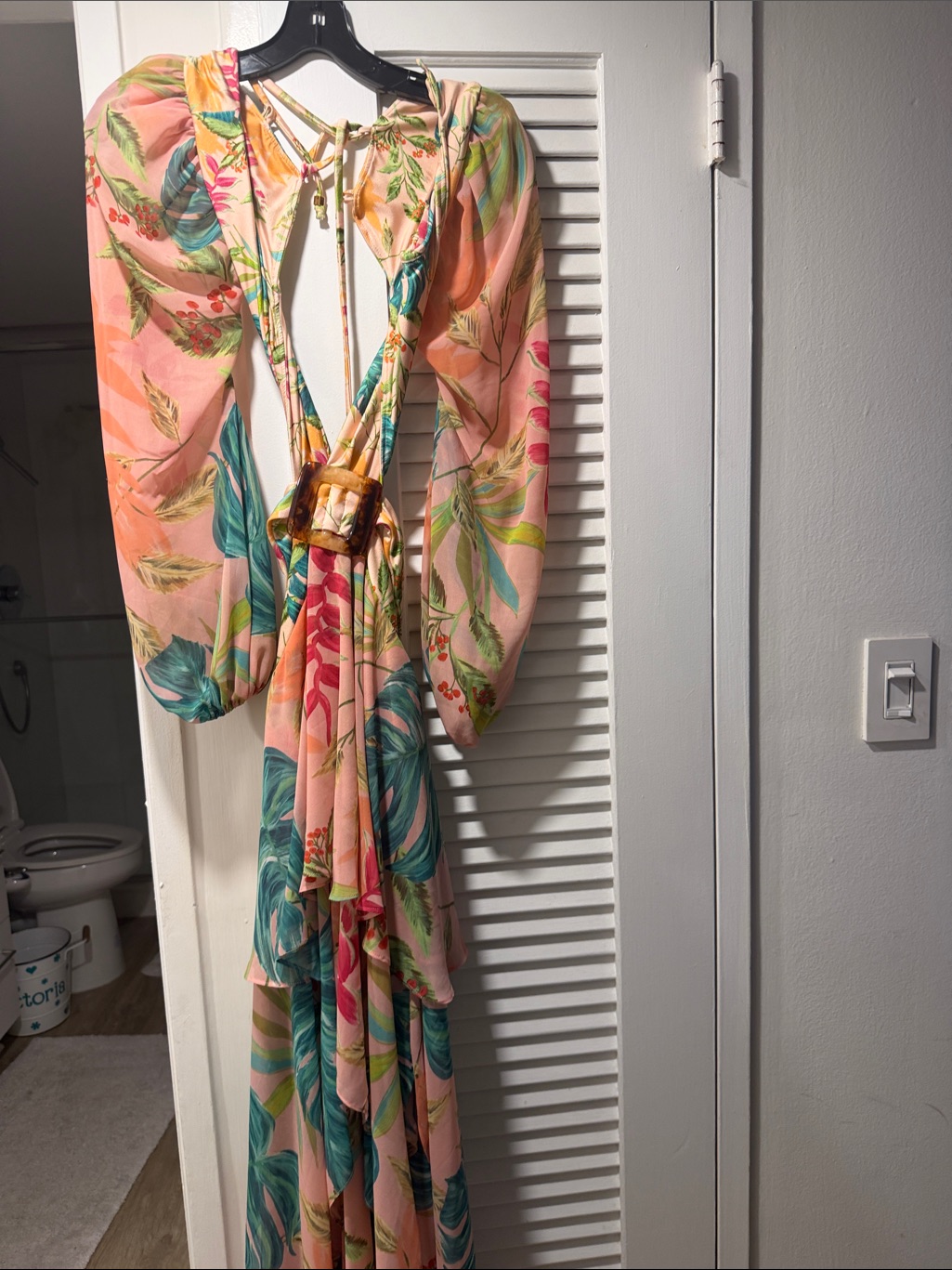 Patbo Pink Palm-Print Open-Back Maxi Dress